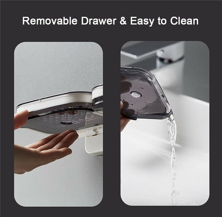 Adhesive Soap Saver Box Case Wall Mounted Bar Soap Holder Double Layer Soap Dish with Draining Tray