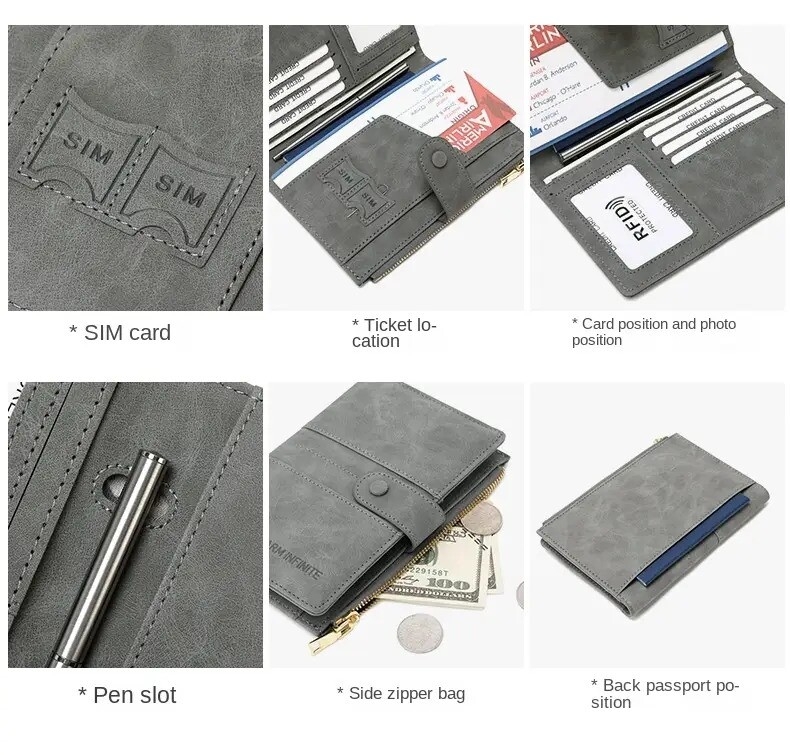 new id bag anti theft rfid passport clip zipper buckle certificate holder multi functional travel passport bag ticket holder details 2