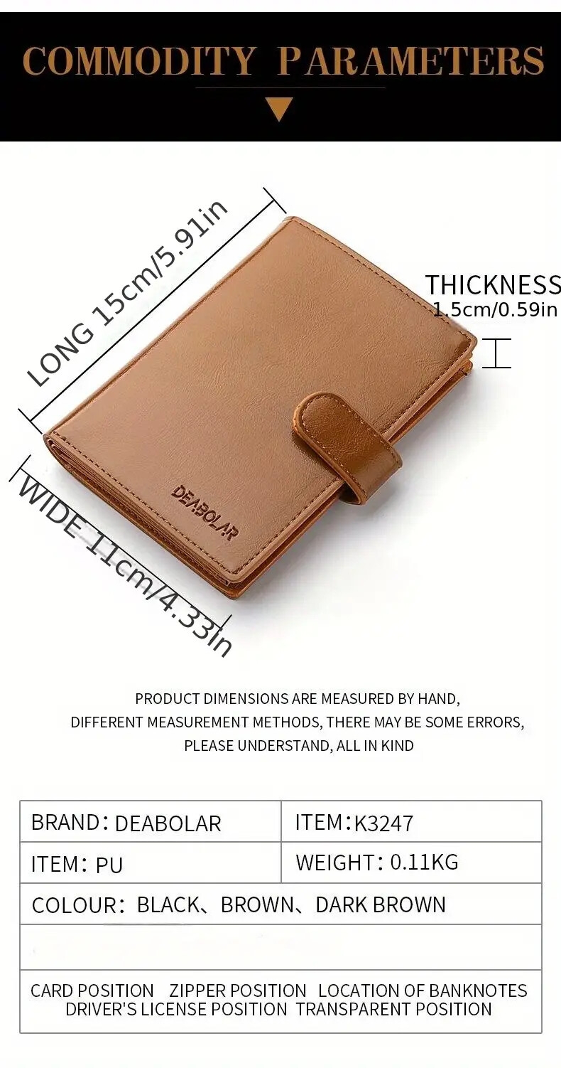 mens passport leather wallet multiple card slots and a clear id window vintage business card bag details 0