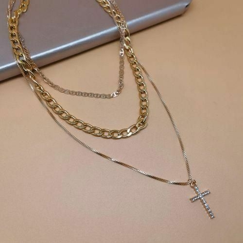 product_image_name-Fashion-Multi-Layers Chunky Cross Pendant Necklace For Women And Men-5