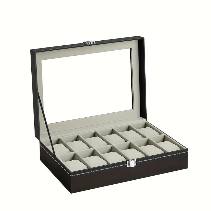 12 slot gray watch storage box transparent watch box pu leather wrapped ideal choice for gifts 2