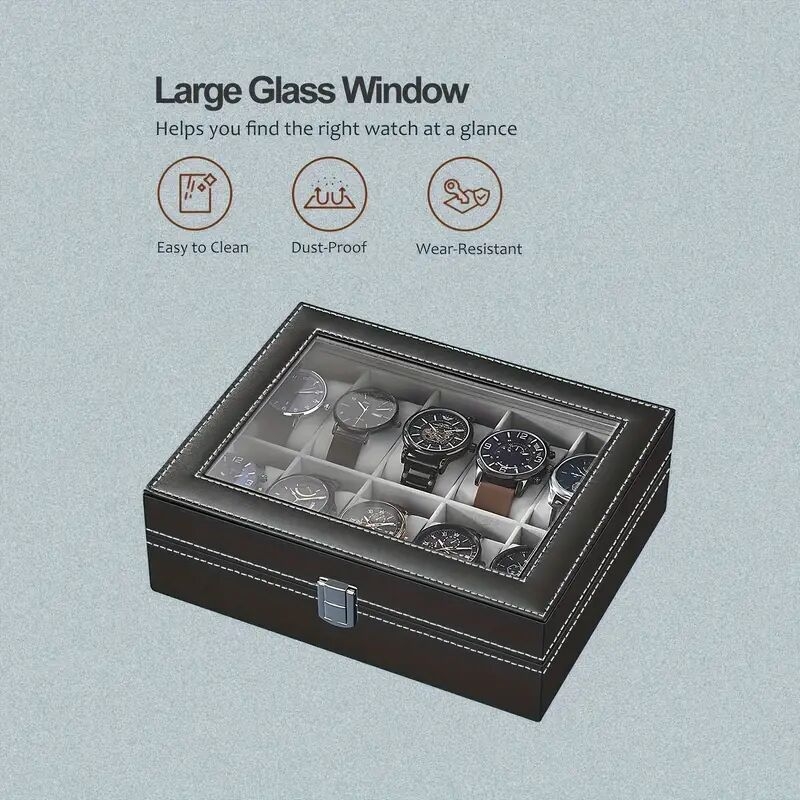 12 slot gray watch storage box transparent watch box pu leather wrapped ideal choice for gifts 0