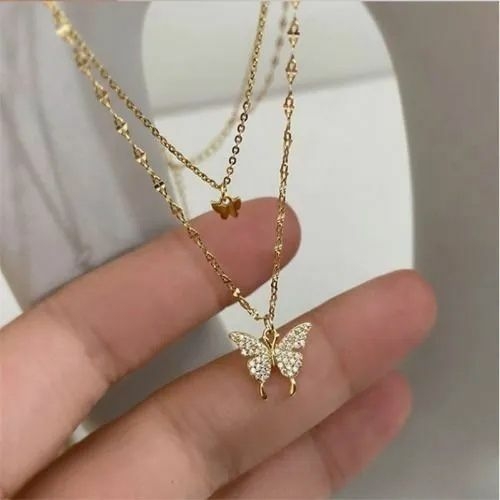 product_image_name-Fashion-Double Micro-Set Zirconia Delicate Butterfly Trend Ladies Necklace Jewelry Gift-2