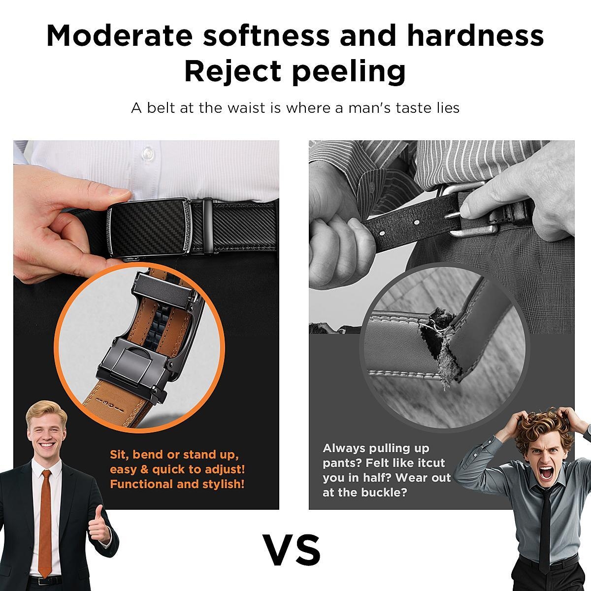 [Can be trimmed] Mens Belt Leather Ratchet Easy Release Belt For Men Designer Belt Dress and Casual with Adjustable Buckle for Men's Wear Gift Outdoorfun Textured for Birthday Gift/ accessories men/business belt no hole