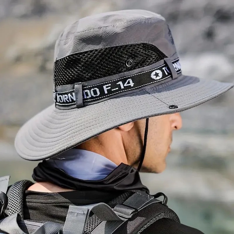 2件男士运动宽檐遮阳帽， +防晒，可透气网眼面料及可调节带 - 轻便户外帽子适合钓鱼、徒步旅行、露营、海滩，防晒头饰，舒适佩戴，夏季旅行必备 详情 1