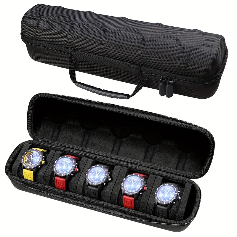 5 slot watch travel box watch storage box hard shell watch travel box suitable for mens and womens watch handbags with soft foam pillow and handle details 3