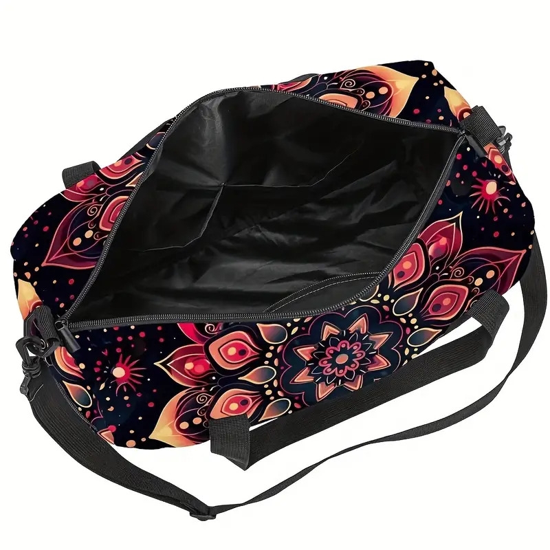 充满活力的波西米亚曼陀罗印花行李袋 - 女士旅行和瑜珈包，带肩带，聚酯材质，混合颜色（紫色、蓝色、粉红色、橙色、青色）- 非常适合健身房、运动或周末度假，旅行行李袋|艺术行李配件 |耐用的旅行装备、旅行包 5