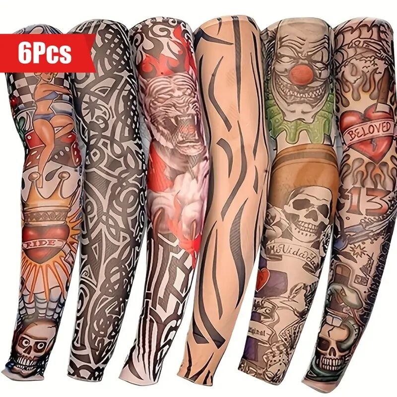 6pcs   100 nylon elastic   temporary tattoo sleeve design body arm socks tattoo cool men and women 0