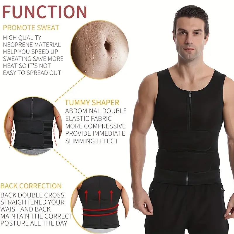 mens compression sweat sauna vest new slimming suit for students waist belts body shaper back support tank top for workout fitness gym details 2