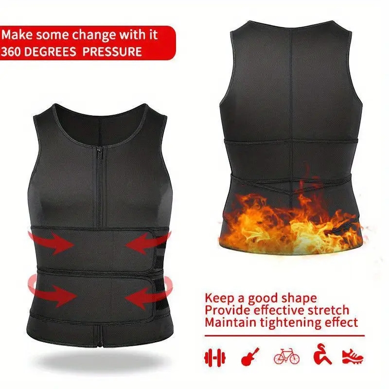 mens compression sweat sauna vest new slimming suit for students waist belts body shaper back support tank top for workout fitness gym details 6