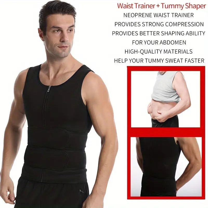 mens compression sweat sauna vest new slimming suit for students waist belts body shaper back support tank top for workout fitness gym details 5