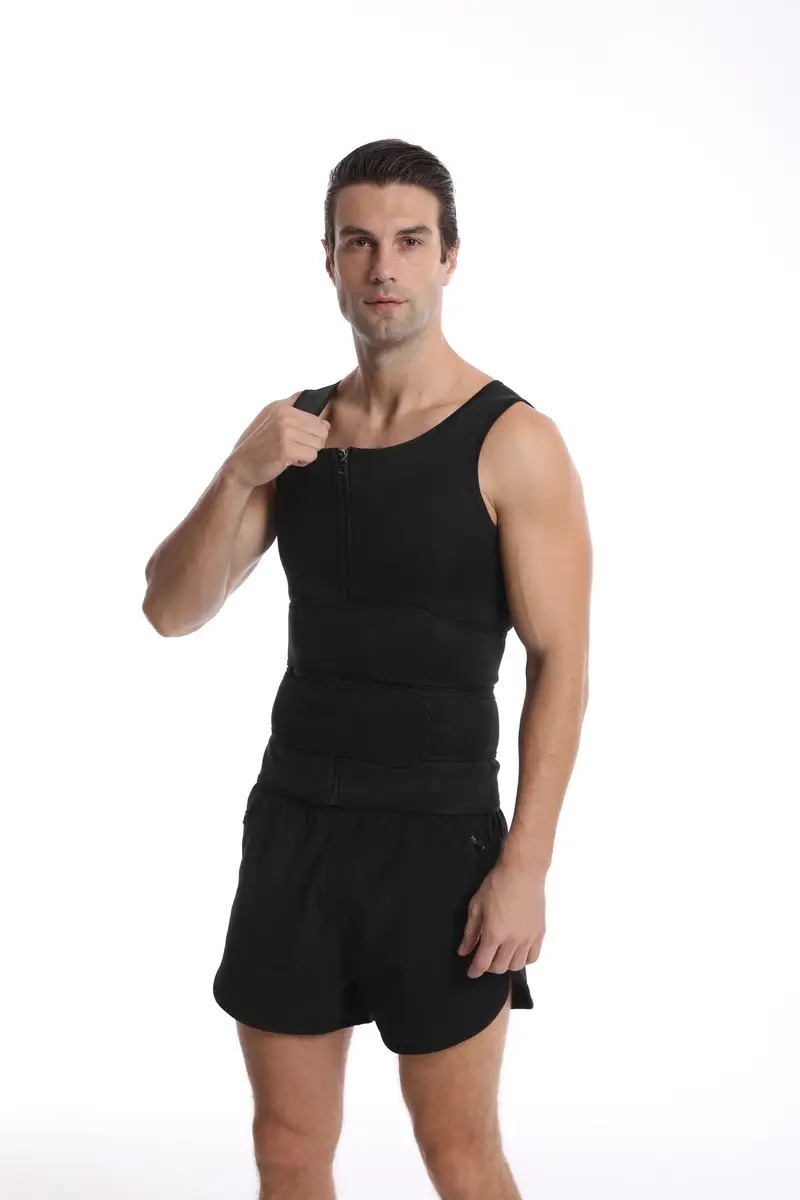 mens compression sweat sauna vest new slimming suit for students waist belts body shaper back support tank top for workout fitness gym details 15