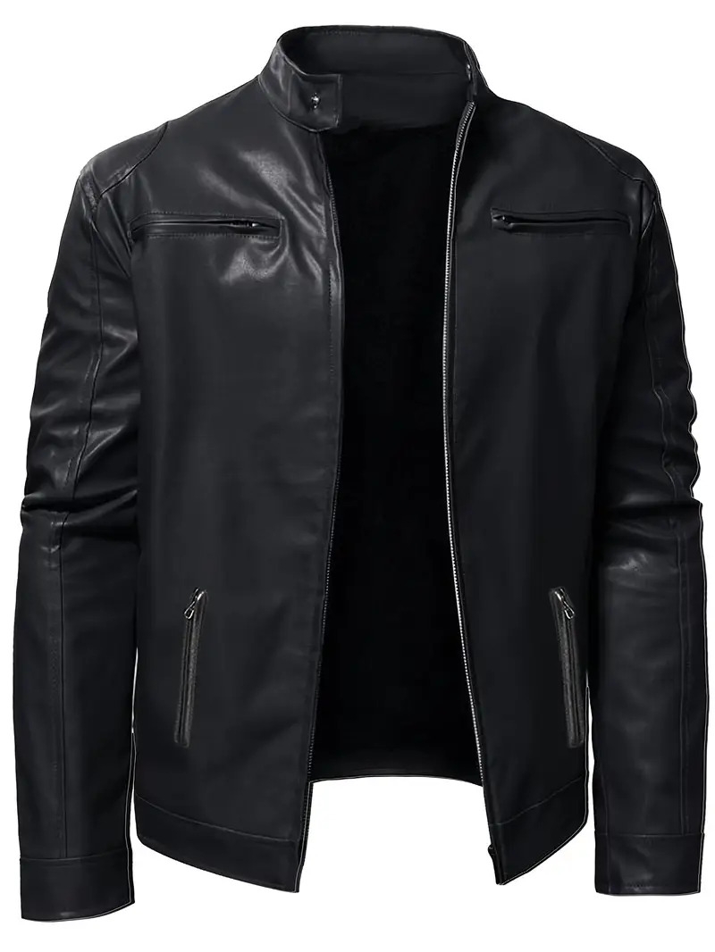 mens pu leather biker jacket for   black 0