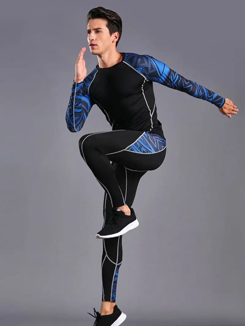 mens sports elastic tights set long sleeve sports fitness quick dry t shirt for running basketball football super foot bowl