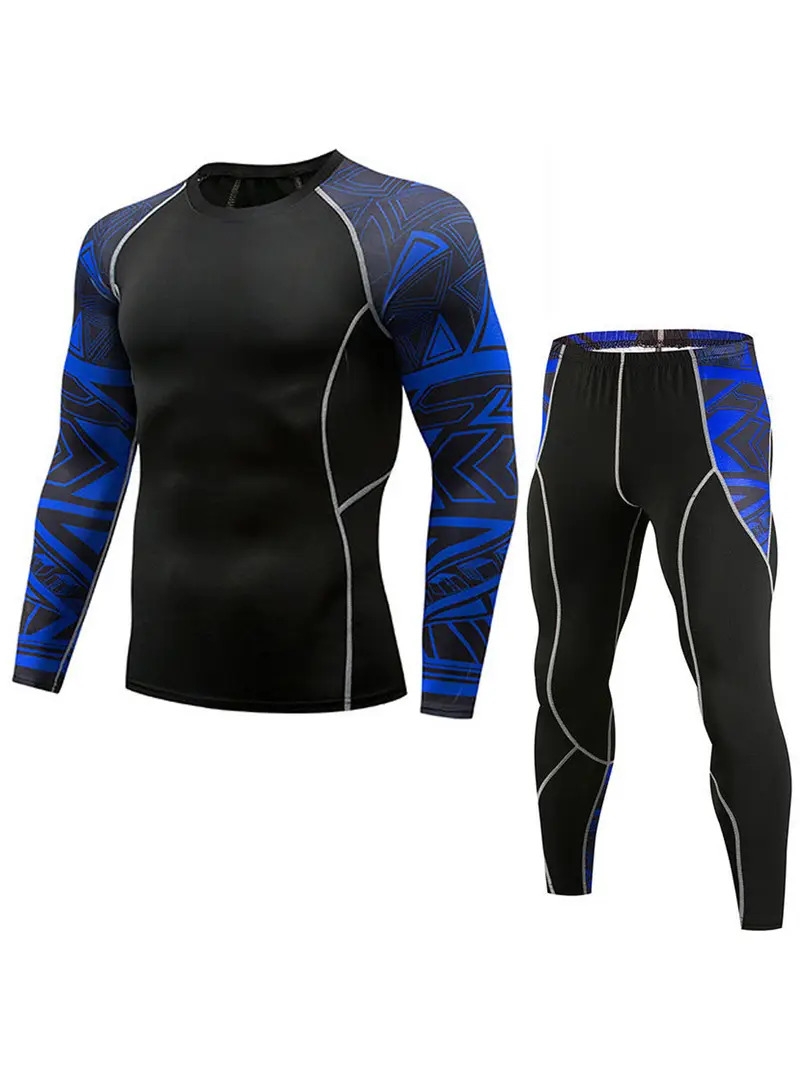 mens sports elastic tights set long sleeve sports fitness quick dry t shirt for running basketball football super foot bowl
