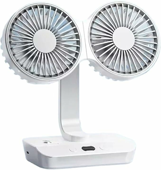 Kguiewr Portable Fans, Multi-Function Double-Head Shaking Fan 4-Gears Adjustable Portable Fan,for Travel/Outdoor/Vacation/Concerts(Basic 4000mAh)