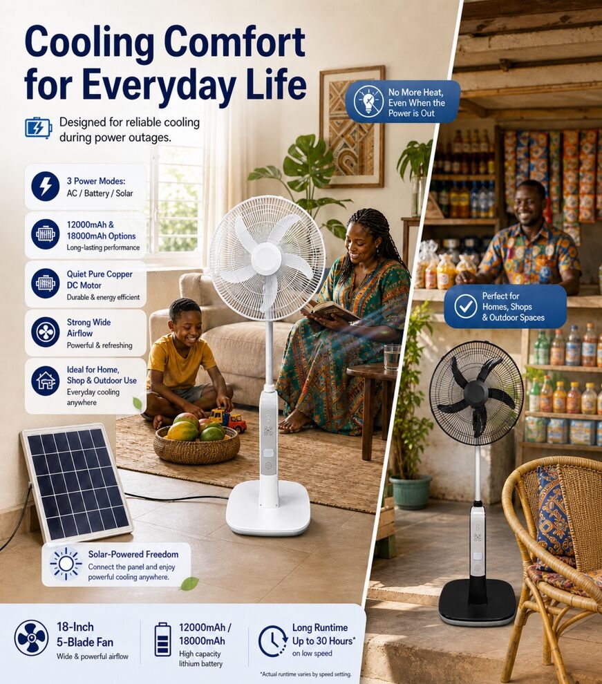 18-inch Solar Rechargeable Fan