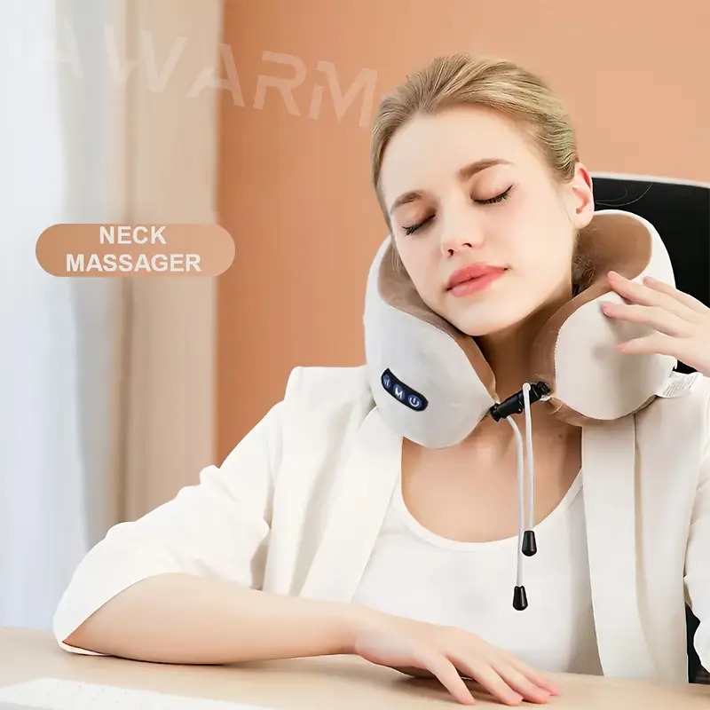 electric neck massager u shaped massage pillow cervical and neck massager with durable memory sponge massage pillow with heat deep tissue kneading for relax airplane car travel office home holiday gift mothers day gift details 4
