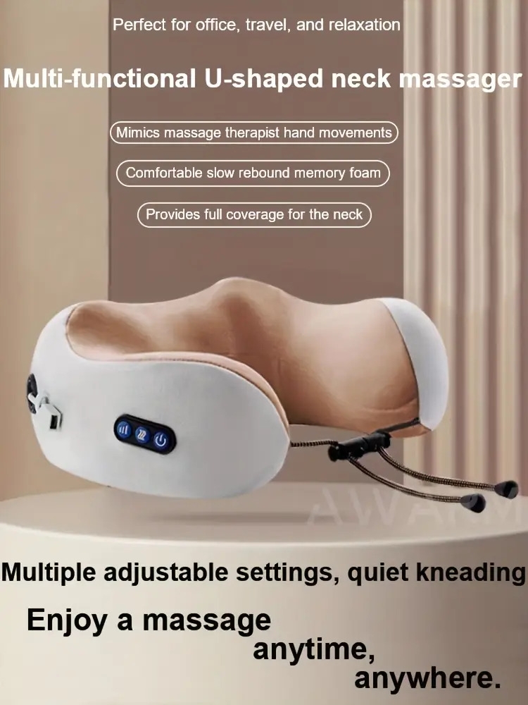 electric neck massager u shaped massage pillow cervical and neck massager with durable memory sponge massage pillow with heat deep tissue kneading for relax airplane car travel office home holiday gift mothers day gift details 3