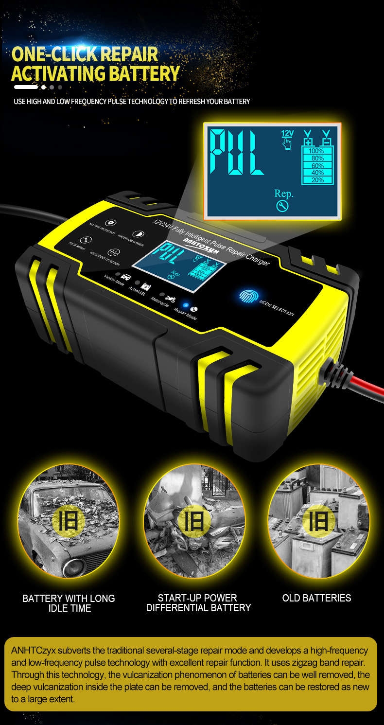 Shop Generic 12V24V 8A Full Automatic Car Battery Charger Power Pulse Repair Chargers Wet Dry