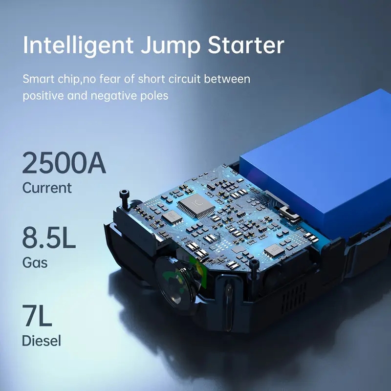 jump starter with air compressor 5 in 1 function jump box 2500a   150psi   pack with digital tire inflator car battery charger portable for 8 5l gas or 7 0l   details 6