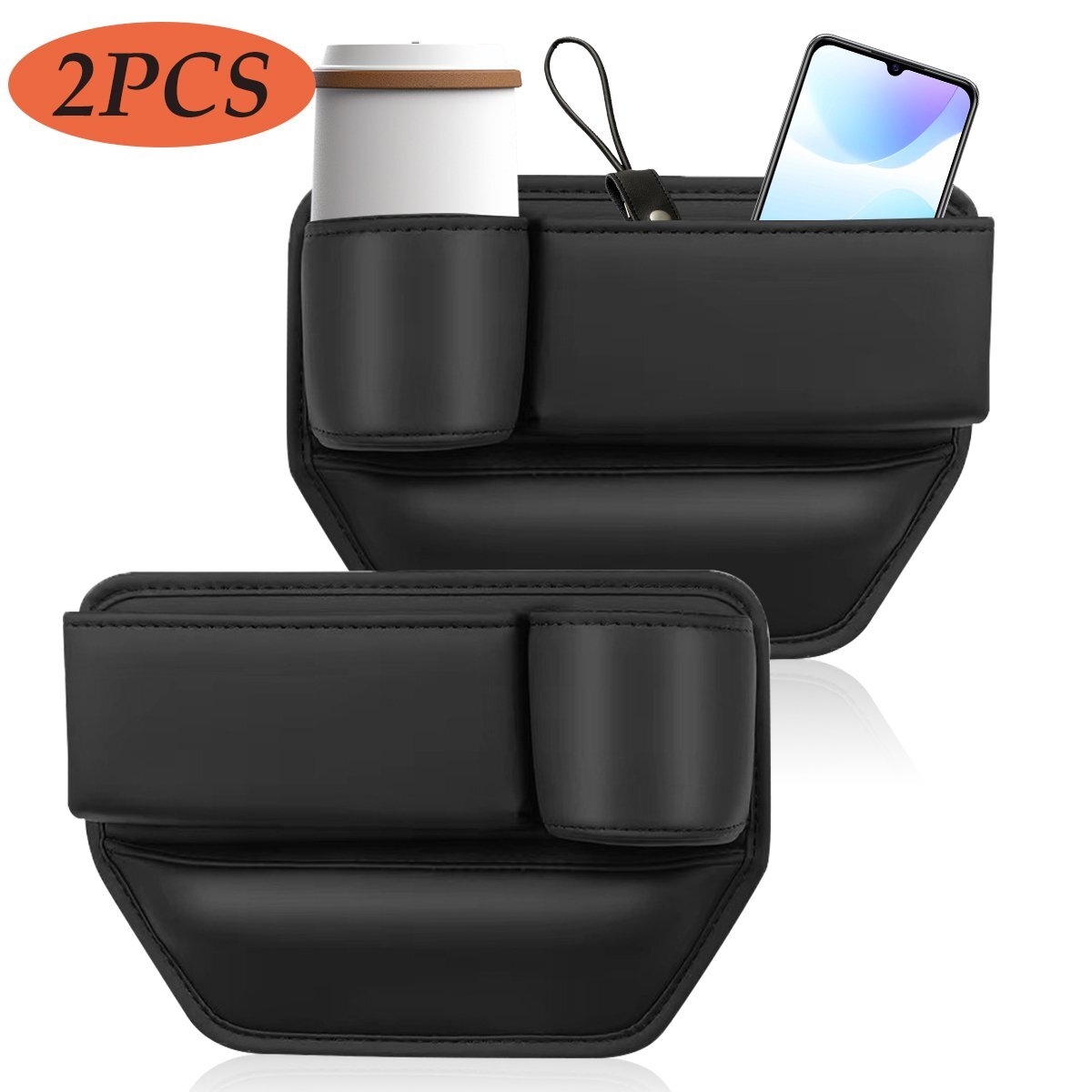 Universal Car Seat Gap Filler Leather Car Organizer and Storage Car Accessories interior Car Essentials for Car SUV Truck Black 2 Pack