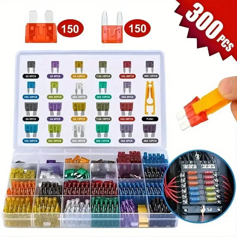 300pcs car blade fuse assortment kit 2a 3a 5a 7 5a 10a 15a 20a 25a 30a 35a 40a auto truck automotive medium small fuse mixed motorcycle circuit fuse with box details 0