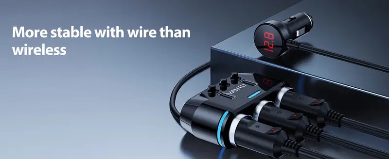 智能 3 插座车载充电器，带 led 电压显示和双 usb 端口车载插头打火机禁食充电适配器 - 非常适合所有汽车设备！ 详情 2