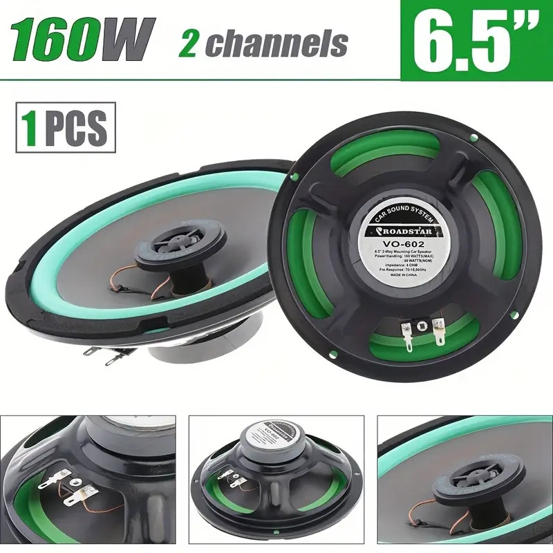 1pc 6 5 inch 160w 2 way car hifi coaxial speaker car door audio music stereo tweeter mid woofer full range frequency speaker green for refit replace 0