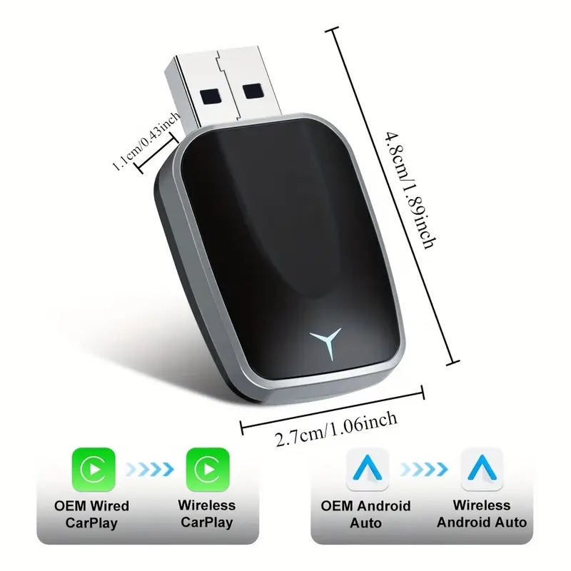 flixivi 2025 二合一无线carplay和  auto智能盒，支持一键设置、供电、无线和wifi，适用于 、沃尔沃、 、名爵、 、马自达、福特，音频系统，即插即用，紧凑设计，供电（5v），智能手机与汽车的无缝集成，无线连接，兼容智能手机和车辆，安装简便 商品详情 1