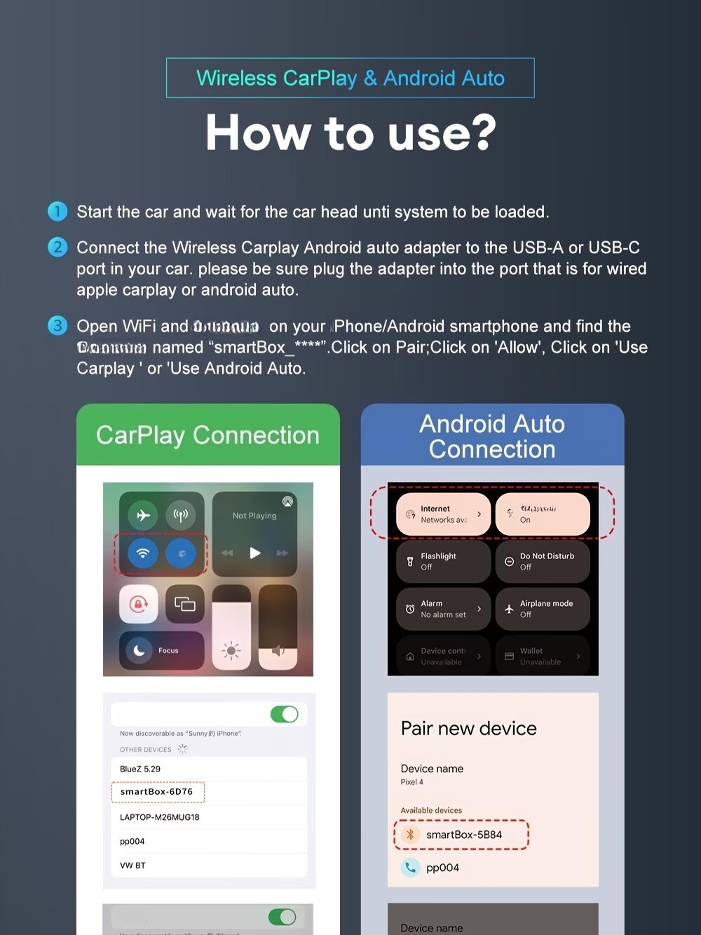 diosea 无线carplay与 auto适配器,无线车载适配器,usb/type-c即插即用转接头,低延迟,有线转无线即插即用,自动连接,适用于ios 10及以上与 11及以上操作系统 商品详情 7