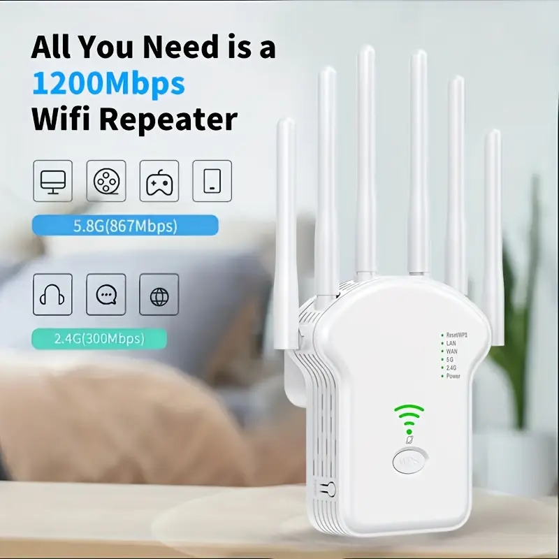 wifi extender 1200mbps dual band wifi booster wifi range extender with 6 antennas 360 full coverage ethernet port home wireless signal booster wifi repeater details 0