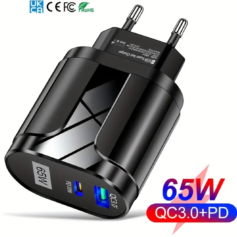 usb charger 65w fast charging mobile phone adapter for iphone samsung xiaomi wall charger compatible eu us uk plug 0