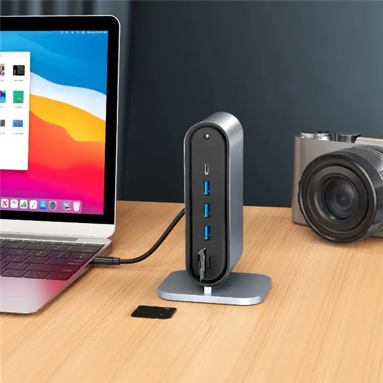 2201 12-Port Type-C Docking Station Vertical USB Hub Adapter Dual HD 4K / 30Hz USB-C Converter Support MST for Dell, MacBook