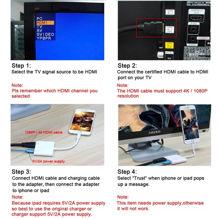Lighting To HDTV 2 Ports Splitter Cable Converter 1080P Digital AV Adapter Phone Accessories for iPhone iPad To TV