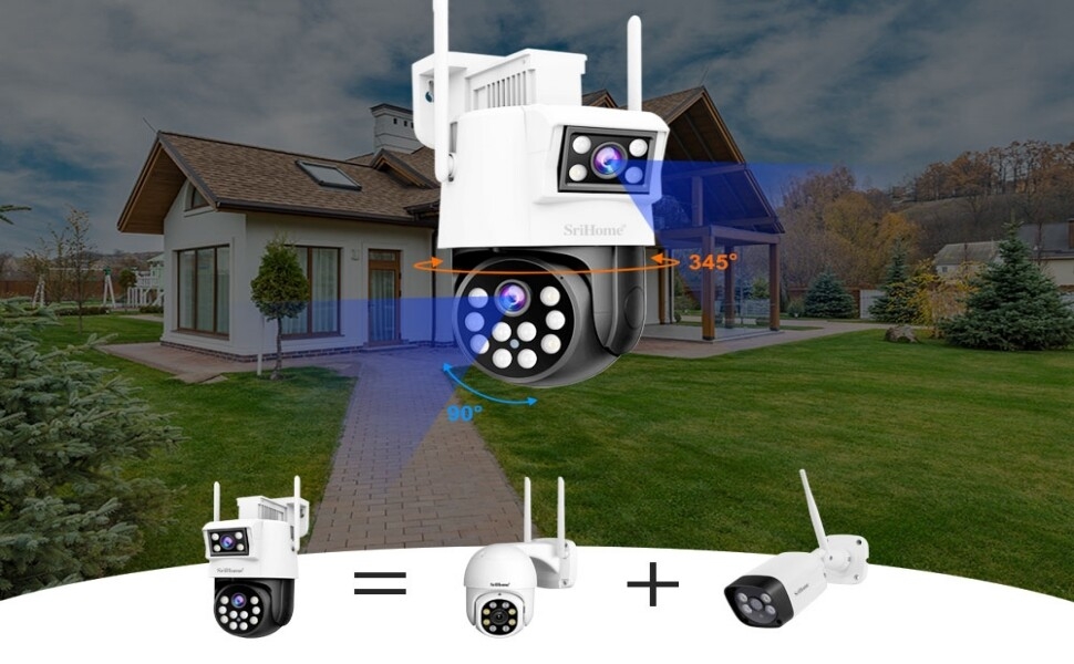 Dual Lens Camera Outdoor Security Cameras Wireless