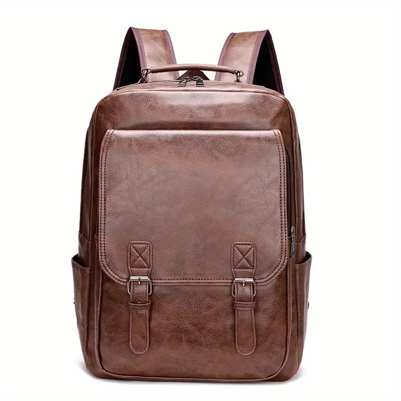 mens stylish large capacity laptop backpack for 15 6 inch notebooks black pu synthetic leather magnetic closure soft shell tsa laptop storage sleek backpack laptop compatibl Product details 9