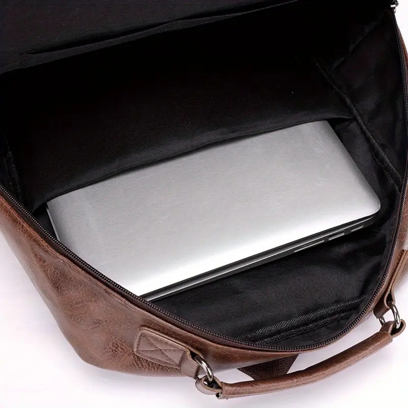 mens stylish large capacity laptop backpack for 15 6 inch notebooks black pu synthetic leather magnetic closure soft shell tsa laptop storage sleek backpack laptop compatibl Product details 23