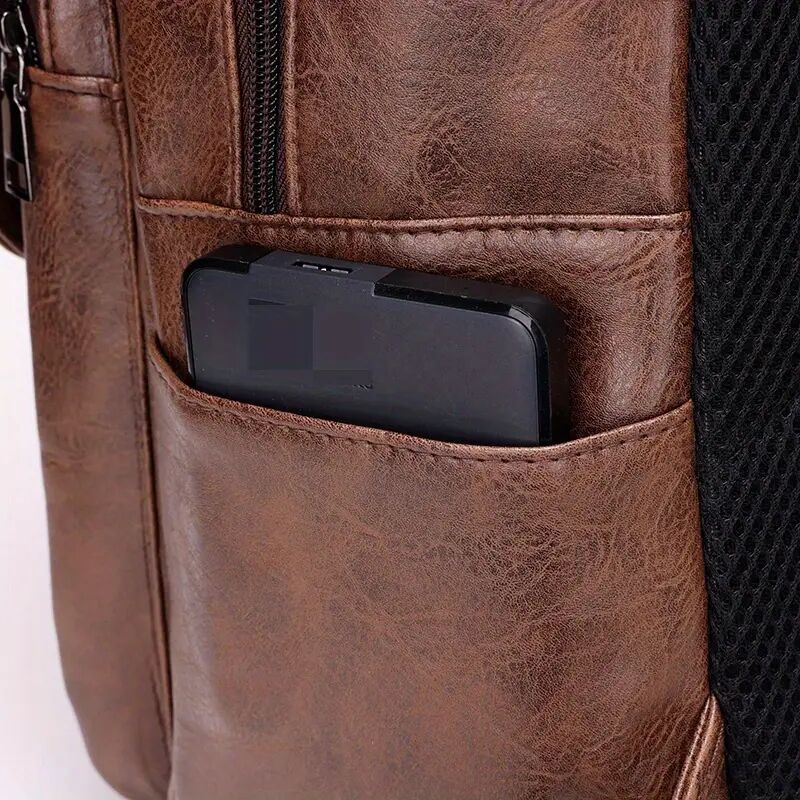 mens stylish large capacity laptop backpack for 15 6 inch notebooks black pu synthetic leather magnetic closure soft shell tsa laptop storage sleek backpack laptop compatibl Product details 18