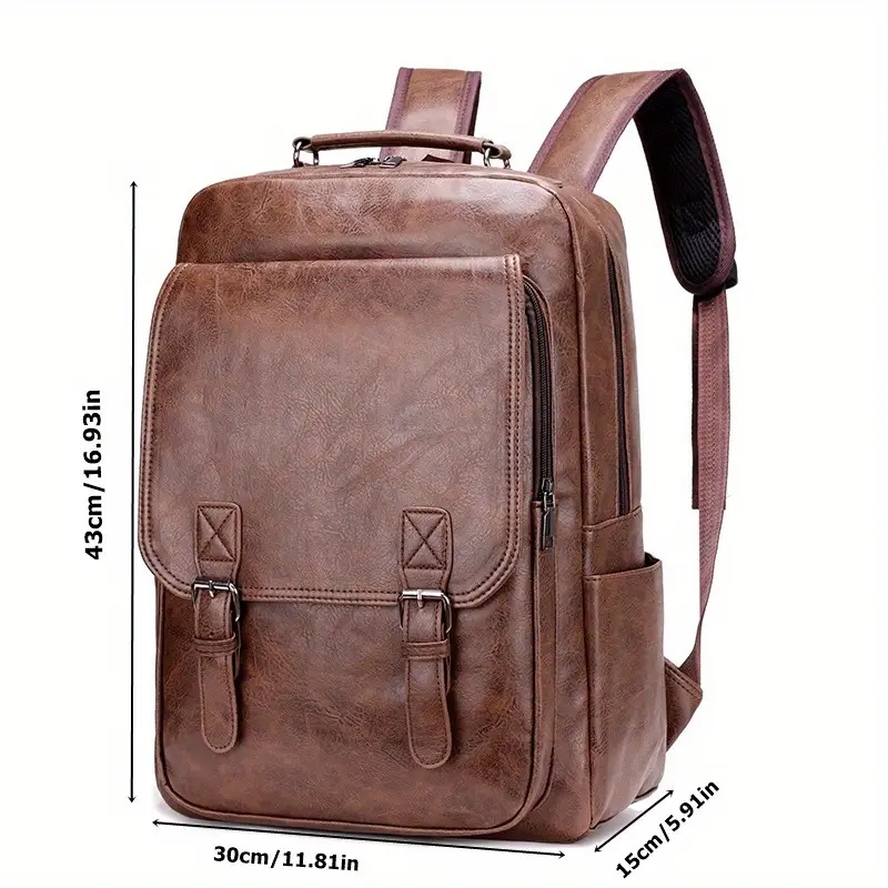 mens stylish large capacity laptop backpack for 15 6 inch notebooks black pu synthetic leather magnetic closure soft shell tsa laptop storage sleek backpack laptop compatibl Product details 7