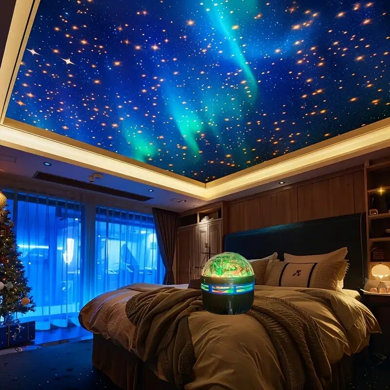 1pc northern lights starry sky effect projection light usb powered rgb night light projector with remote multicolor wave changing electronic components button battery for bedroom living room decor 2