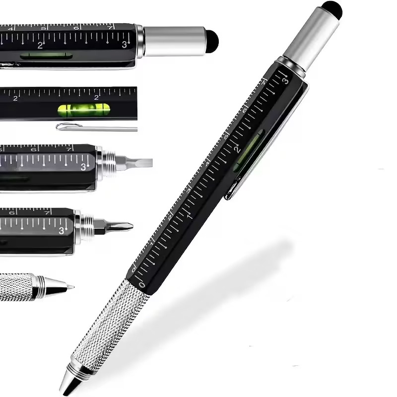 6 in 1 multifunctional tool pen building tools gift tool pens with 1 0mm black round ballpoint pen ruler handwriting pen level screwdriver fountain pen tools gadget fountain pen gifts for men christmas gifts dad gifts christmas birthday teacher Product details 0
