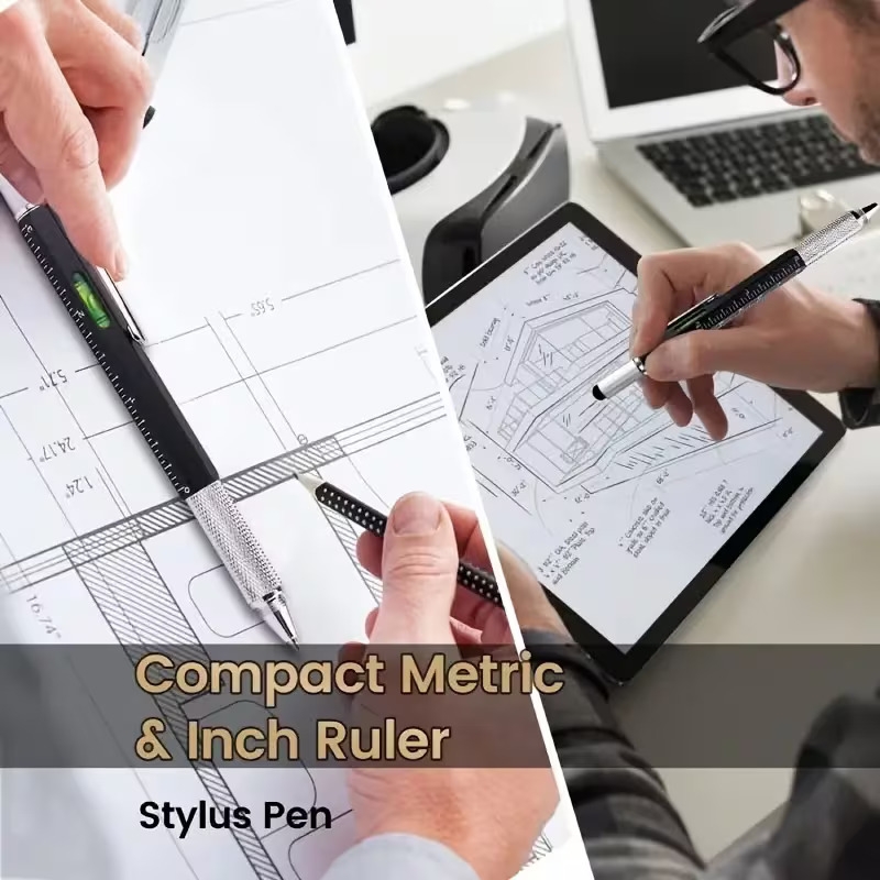 6 in 1 multifunctional tool pen building tools gift tool pens with 1 0mm black round ballpoint pen ruler handwriting pen level screwdriver fountain pen tools gadget fountain pen gifts for men christmas gifts dad gifts christmas birthday teacher Product details 4