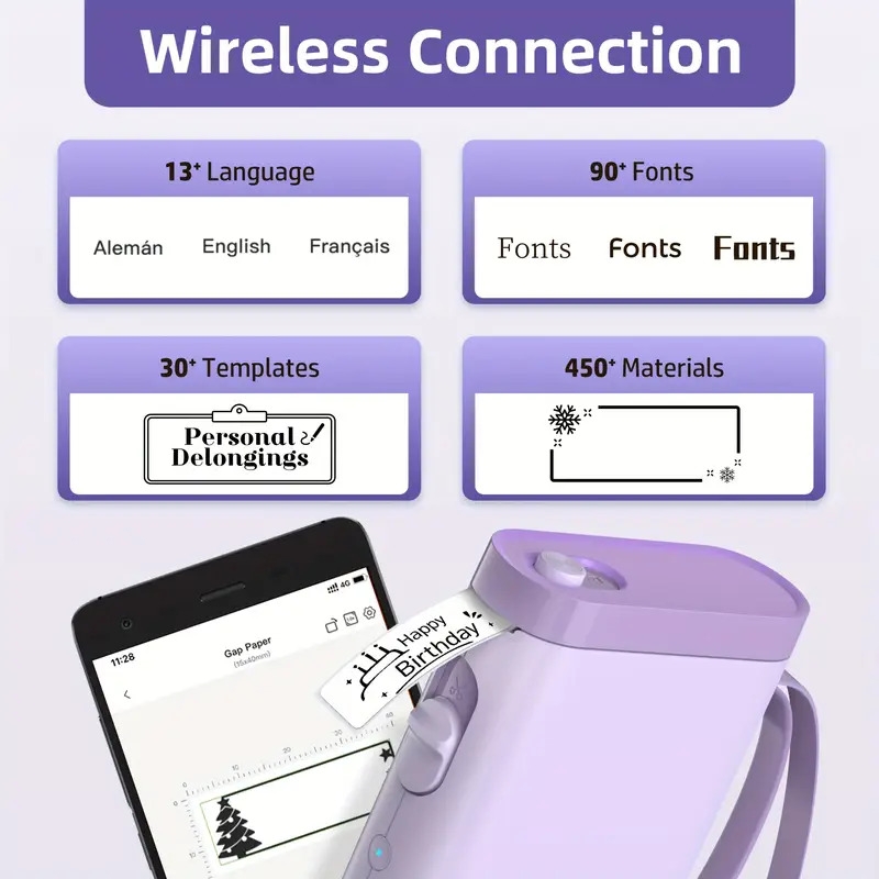 tp21无线热敏标签打印机带1卷纸,智能便携式打印机,高品质打印,多功能创意模板 - 适用于办公、家庭、学校笔记与备忘录 商品详情 4