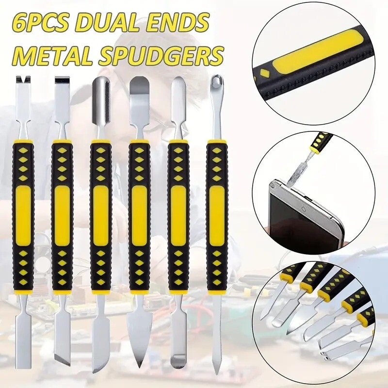 6pcs set electronic repair tool set phone opening tool metal double head disassembly tool for pad tablets laptop mobile phone electronic device details 0