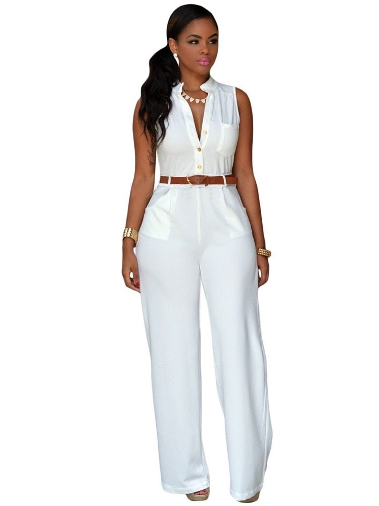 Shop Generic Single-Breasted Jumpsuit - White | Jumia Egypt