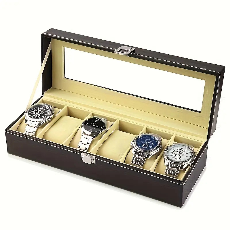 1pc 6 slots watch box watch storage organizer for men black display watch storage case gift storage container 0
