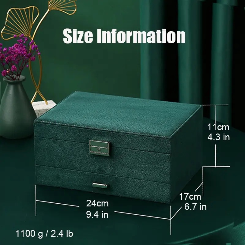 1pc 3 layer flannelette lockable jewelry storage box antique flannelette jewelry organizer case ear stud necklace earring ring watch jewelry box ideal choice for gifts details 9