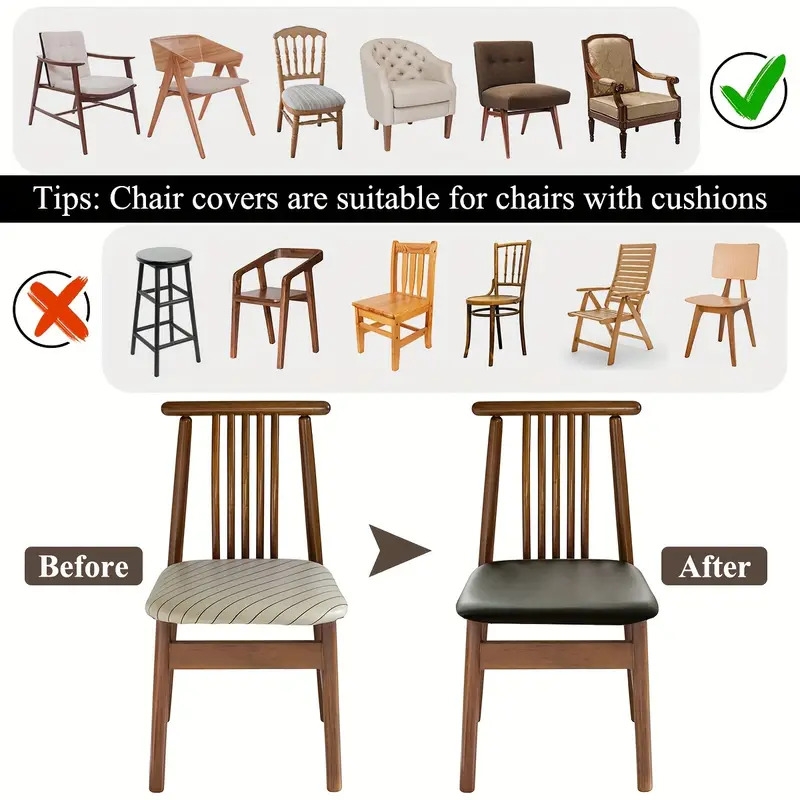 4pcs Chair Seat Cover Waterproof Chair Slipcover PU Leather Chair Seat Cover Chair Protector Cover Removable Wedding Banquet Square Chair Cover For Dining Room Kitchen Home Decor