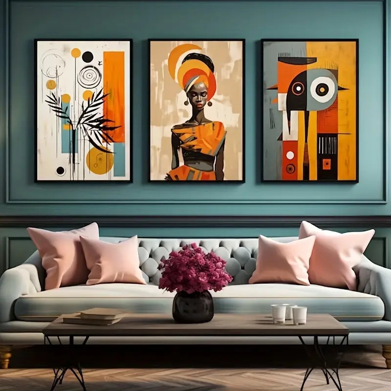 3pcs abstract ethnic african wall art set afro bohemian canvas decor   art for bedroom living room   wall decoration no framed details 1